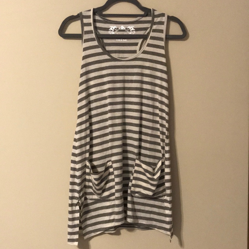 Gray and White Stripe Tank Top/Beach Coverup